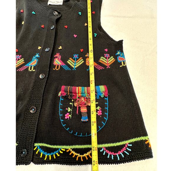 Sharon Young Vintage Cross Stitch & Beaded Black Woven Vest Women's Size Medium - Picture 10 of 12